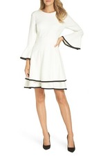 $128 ELIZA J Size 10 Bell Sleeve Tiered Fit & Flare Mini Dress In Ivory #413