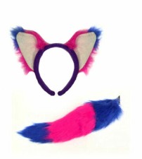 Pink & Purple Cheshire Cat Ears & Tail Set Alice Headband Book Day Fancy Dress