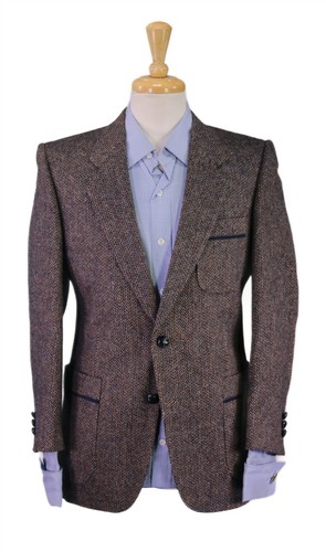 Hy Rubin Vintage 50er Jahre Wolle Seide Tweed braun blau Strick 2-Btn Blazer Jacke 38 S