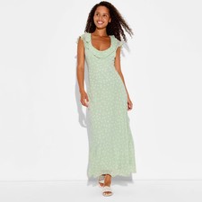 Women Chiffon Ruffle Maxi Dress - Wild Fable Light Green Polka Dots