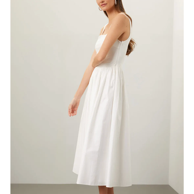 Rue Sophie White Fit & Flare Midi Dress SMALL Romantic Sundress Designer  $188 | eBay