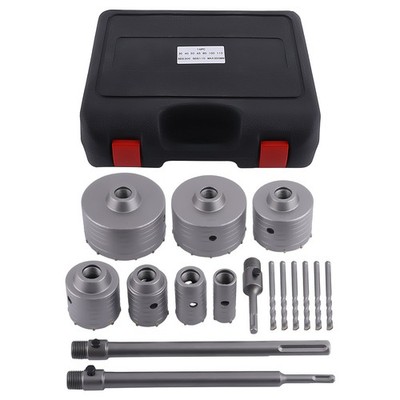 Concrete Brick Hole Saw Kit 16Pcs Tungsten Carbide 30 40 50 65 80 100 110mm SDS