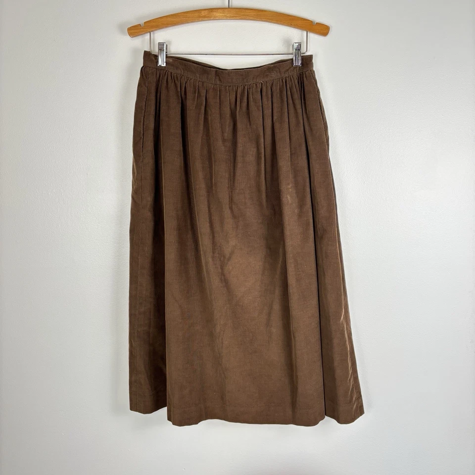 Falda De Colección Lands’ End Para Mujer 14 Marrón Pana Línea A Midi EE. UU. Años 90 Forrada Foto 3 de 4