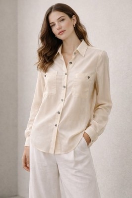 Clio Top Womens M Cream Silk Button Down Minimalist Scandi Timeless Basics