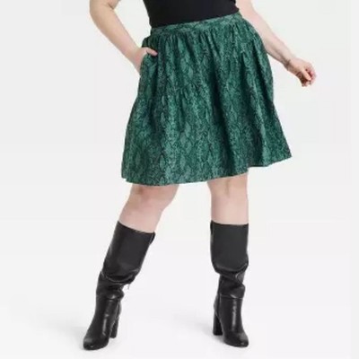 Ava & Viv Women's Green Snake Print Pleated Skirt Size 1X