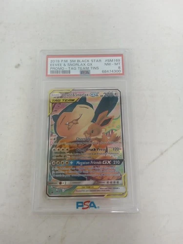 PSA 8 Eevee & Snorlax GX SM169 Promo Pokemon Card