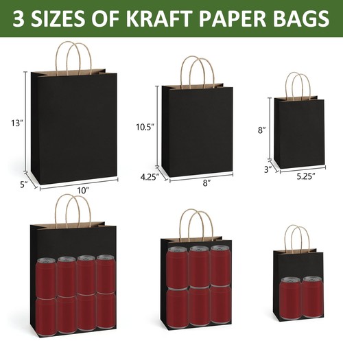 BagDream 75Pcs Kraft Paper Bags 5x3x8& 8x4.25x10& 10x5x13 Black Gift Bags wit... - Picture 2 of 5