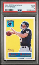 2001 Topps Heritage Drew Brees #116 /1956 RC Chargers PSA 9 Rookie Card. rookie card picture