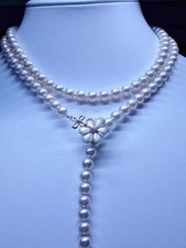 Natural Japanese Akoya Pearl Long Necklace 6.5-7mm Round 34" Opera Shell Clasp
