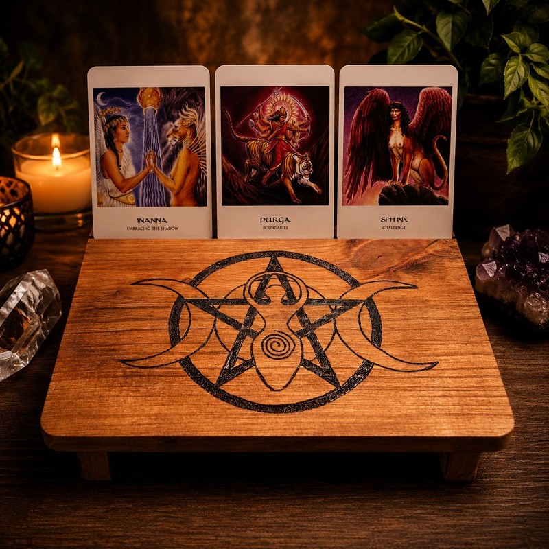 Wood Burned Wiccan Altar Table 12 in Rustic Rectangular Brown Wood