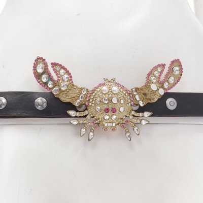 rare DSQUARED2 2005 gold pink crystal crab buckle black leather belt