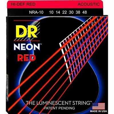 DR Guitar Strings Acoustic Neon Red Extra Light 10-48 Luminecent