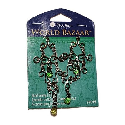 Vintage World Bazaar Blue Moon Bead Silver Metal Earring Findings Dangle Set New