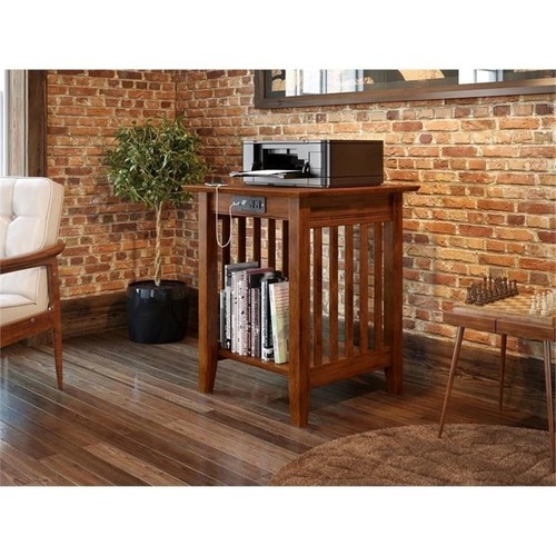 Leo & Lacey Solid Wood Printer Stand with USB Charging Station in Walnut - 第 2/7 張圖片