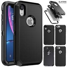 Black For Apple iPhone 6/6s/7/8 Plus/XR Heavy Duty Case 3in1 Layers Phone Cover