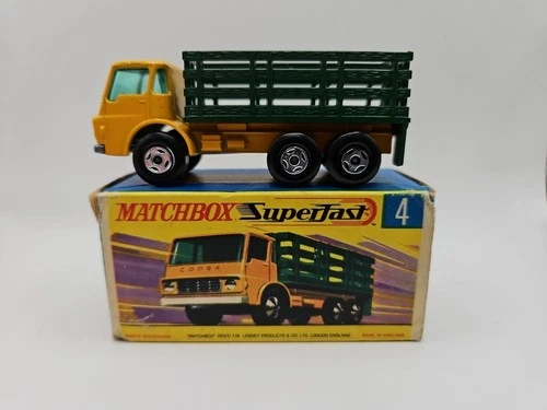 Lesney Matchbox Stake Truck W/ G Superfast Box Yellow Green No 4 England