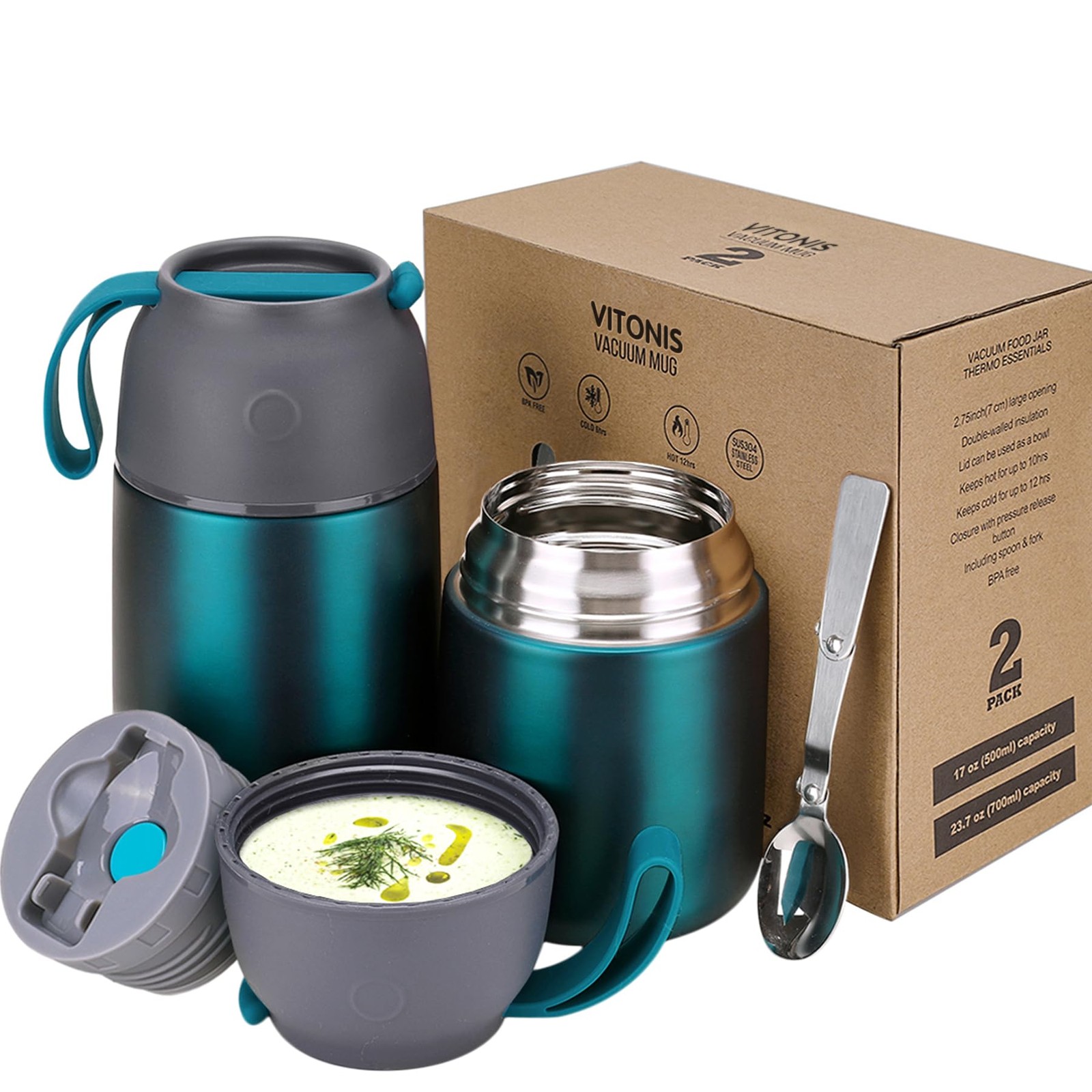 Boîtes Alimentaires Isothermes 500ml+700ml pour Pique-Nique et Sorties