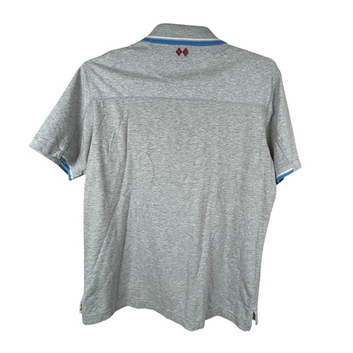 Polo Robert Graham 1/4 zip su misura vestibilità erica grigio acqua bianco bordo taglia XL - Foto 4 di 8