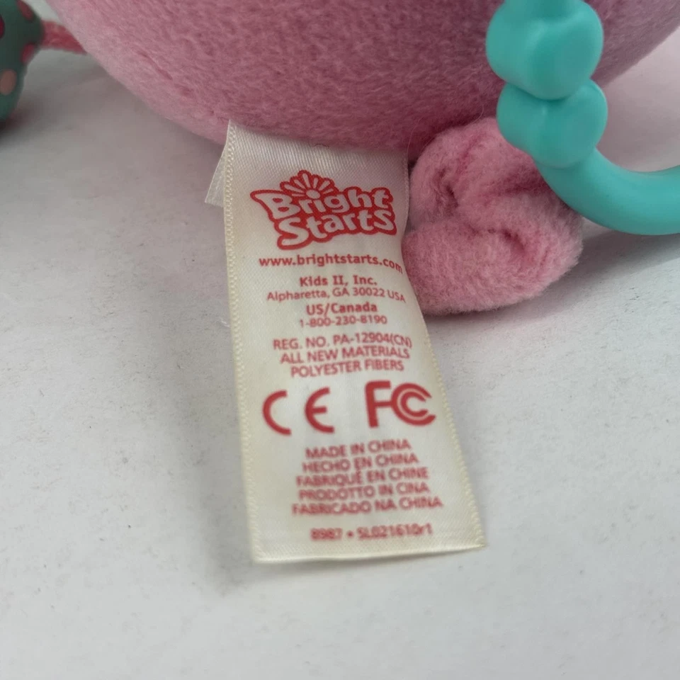 Kids II Inc Bright Starts Piglet Plush Baby Toy With Plastic Teething Rings - Image 4 of 4