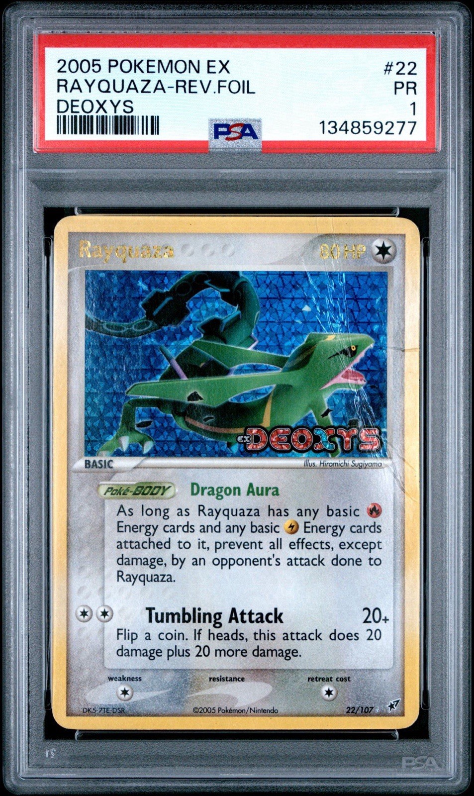 PSA 1 Rayquaza Reverse Holo Foil #22 EX Deoxys Stamped 2005 Pokemon PR