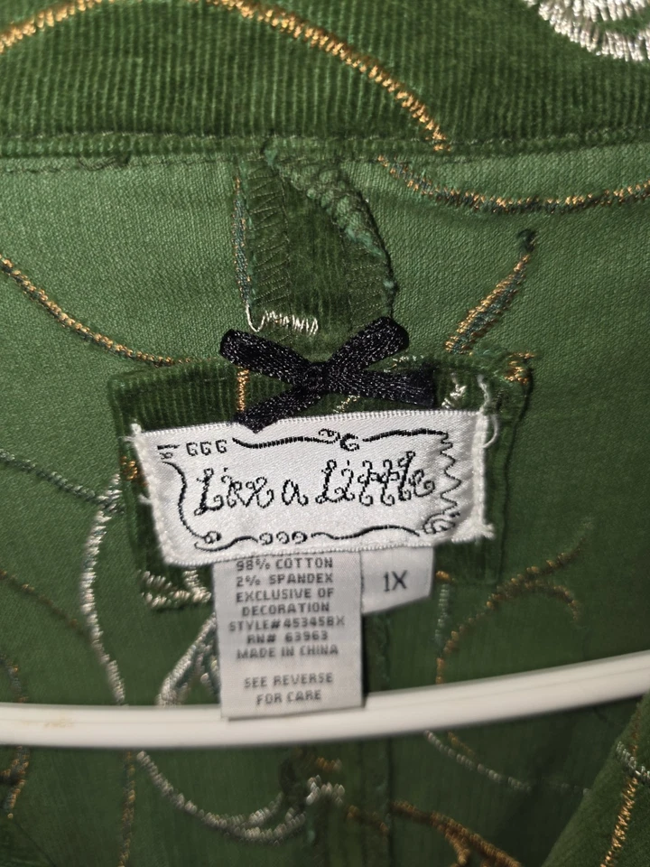 Chaqueta de pana para mujer Live a Little usada en excelente estado verde con bordado dorado retro Foto 2 de 4