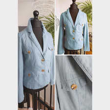 Blue Ladies Jacket Blazer Linen Fitted LA REDOUTE WOMENS size 18 XL preppy lined