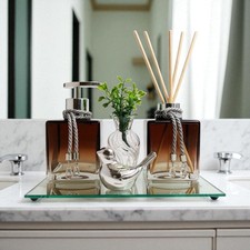 luxury bathroom accessories set soap dispenser pump with tray and diffuser glass