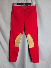 Vintage Ralph Lauren Red Equestrian Riding Pants Women's Size 4 Leather Patch