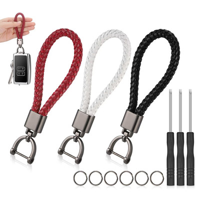 Braided Faux Leather Keyring Keychain Key Chain Pendant Car Strap D Ring Fob UK