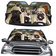 Cute Pug Dog Family Funny Windshield Sun Shade for Car SUV Size S 05. Pug Dog