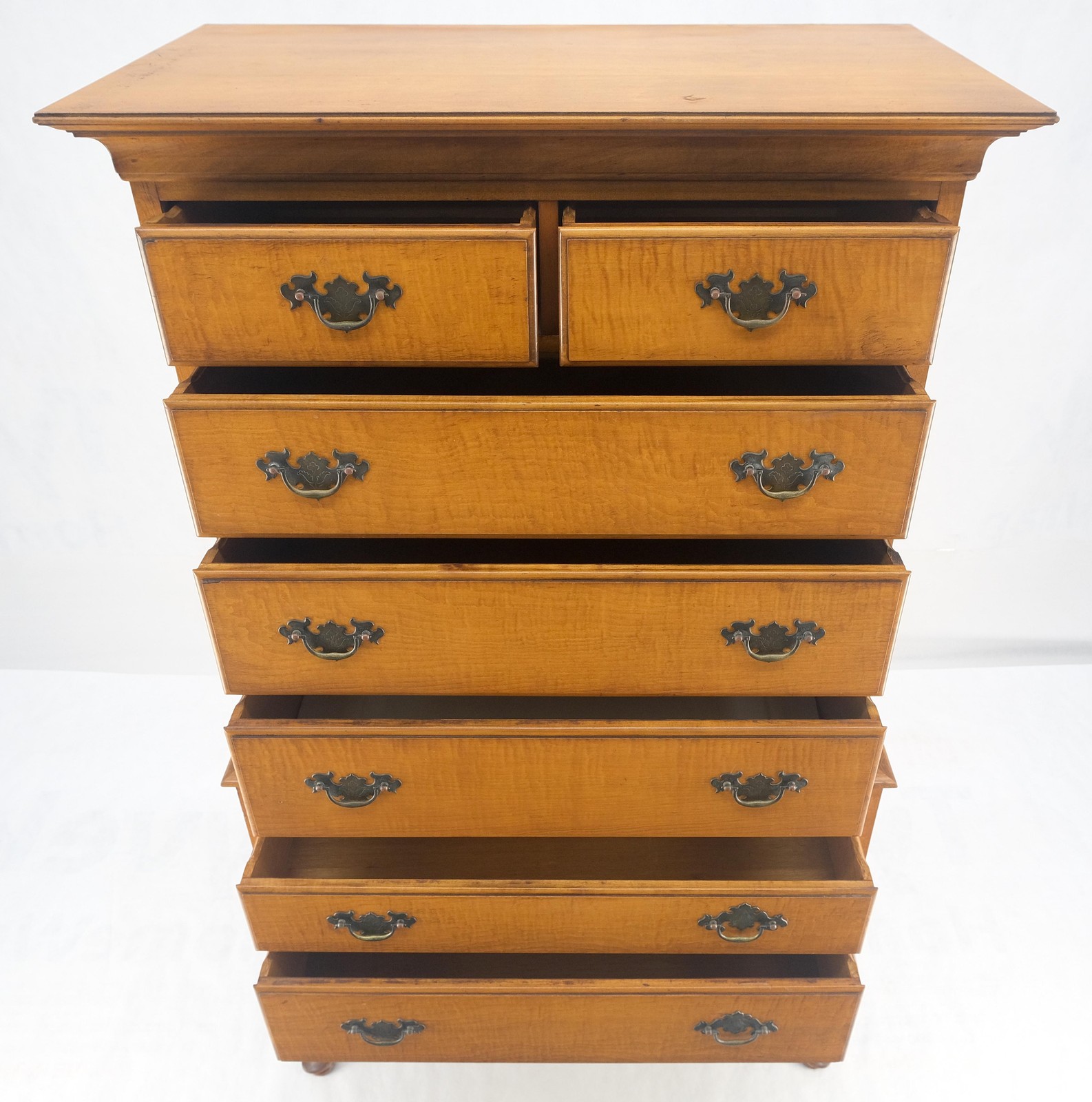 Queen Ann Tiger Maple 7 Drawers High Boy Dresser Solid Oak Dovetail Drawers NICE