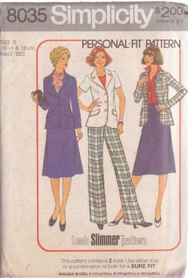 SIMPLICITY PATTERN 8035 SIZES 16 1/2 & 18 1/2 MISSES' SKIRT, PANTS AND BLAZER UC