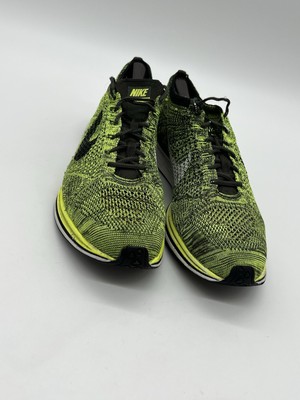 Nike Flyknit Racer Men Size 13 Volt Sequoia Green Black Running Shoes 526628-731