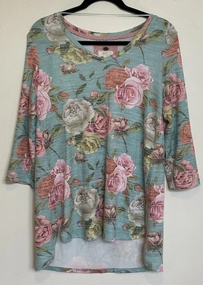 Cupio Shirt Women's Size Medium Floral Multicolor 3/4 Sleeve Round Neck Blouse