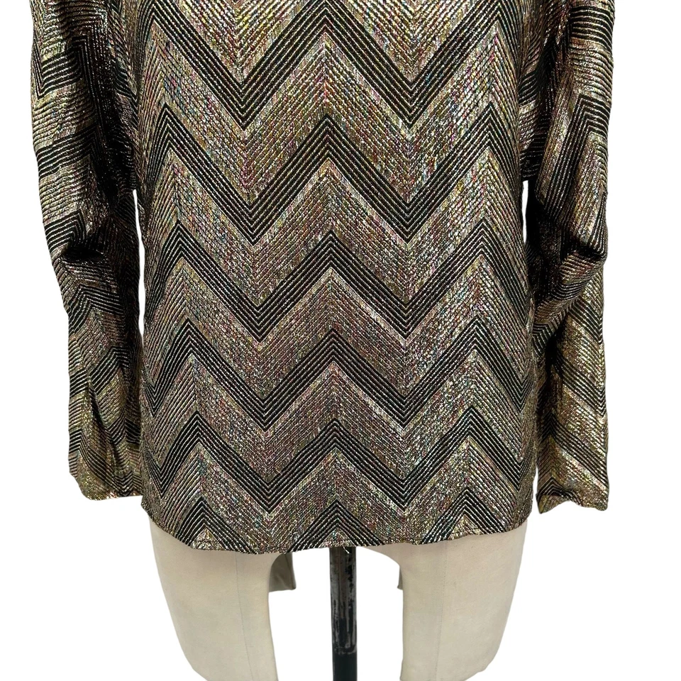 Halston Vintage Gold Black Chevron Sparkle Glitter Top Size Small - Image 4 of 4