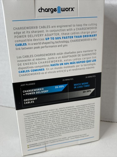 Apple To USB-C Cable ChargeWorx CX4630WH 10 Ft Power Cord White iPhone NEW FS - Zdjęcie 12 z 12