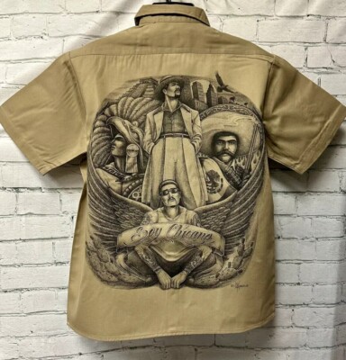 chicano dress shirts DGA Work Shirt Soy Chicano Khaki Button up Lowrider Art David Gonzales