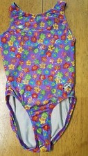 GK ELITE GIRL MEDIUM Purple with Colorful Floral Print Dance Gymnastic LEOTARD