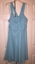 Davids Bridal  Short Crinkle Chiffon Dress F13722 ~ Size 18 BRAND NEW" Aqua Blue