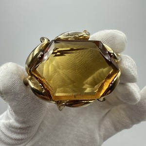 Authentic Vintage Large brooch/pendant Imitation Amber, Gold Plated #635