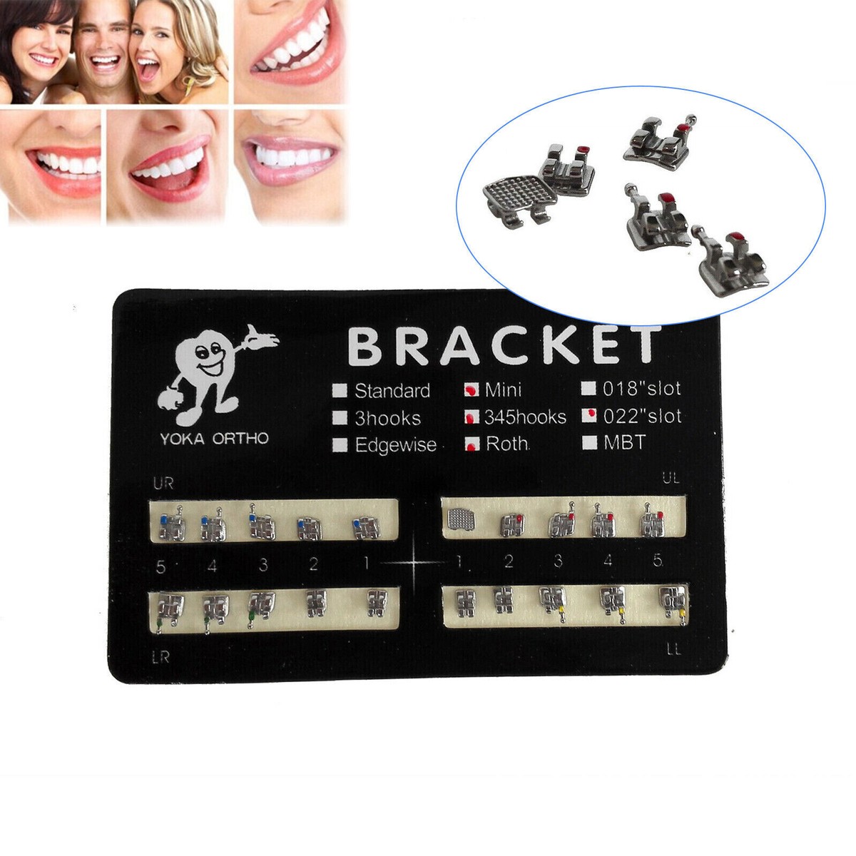 Yoka Ortho Dental Orthodontic Metal Brackets – Mini Standard Roth/MBT .022 .018 With Hooks