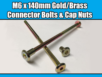 M6 x 140 mm Gold Messing Gelb Möbelverbinder Schrauben & Hutmuttern Gelenkbefestigung