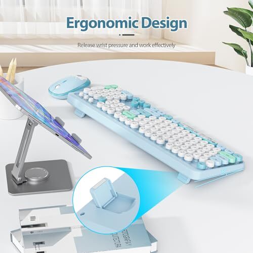 Wireless Keyboard and Mouse Combo 2.4GHz Retro Typewriter Keyboard 104 Full S... - Picture 5 of 7