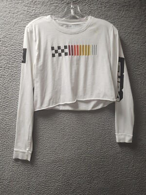Vans Cropped Shirt Womens Medium White Long Sleeve Logo