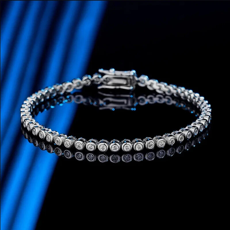 2mm D VVS1 Moissanite Tennis Chain Bracelet Women Chain 925 Sterling Silver GRA - Image 2 of 4