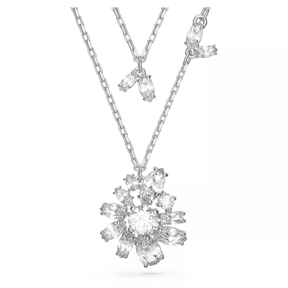Swarovski Zirconia Gema Layered Necklace Flower White Rhodium Plated 5644658
