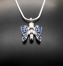 Silver  Royal Blue Butterfly Memorial Keepsake Cremation Ash Funeral Pendant