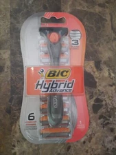 New Bic Hybird Advance 3 Blade Razor 1 Handle With  6  Cartridges