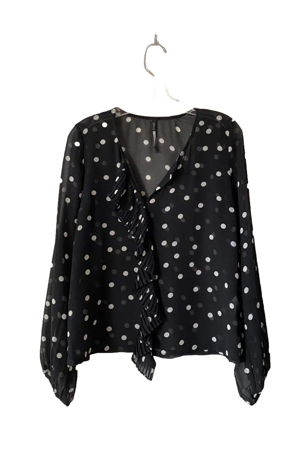 Plenty By Tracy Reese Polka Dot Print Blouse Sheer Ruffle Retro Small Flaws