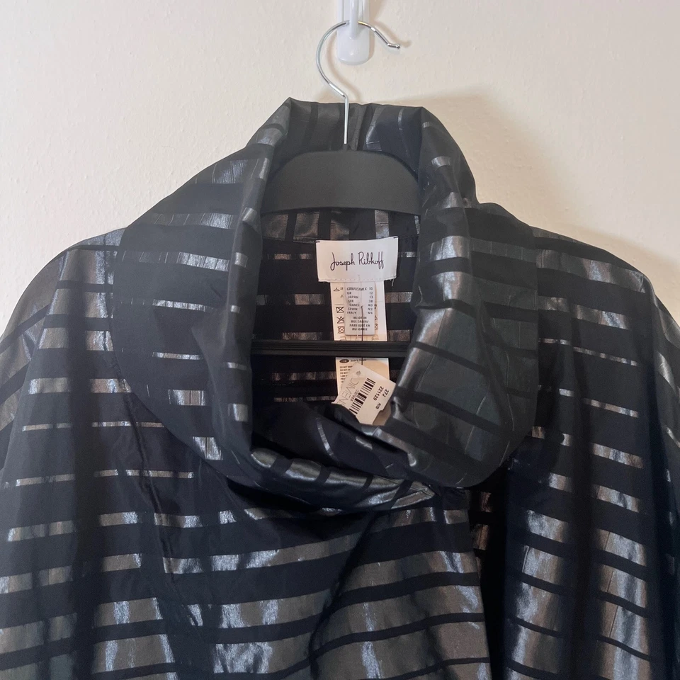 NWT Joseph Ribkoff Noir Black & Silver Striped Button Front Cropped Jacket 10 - Image 3 of 4